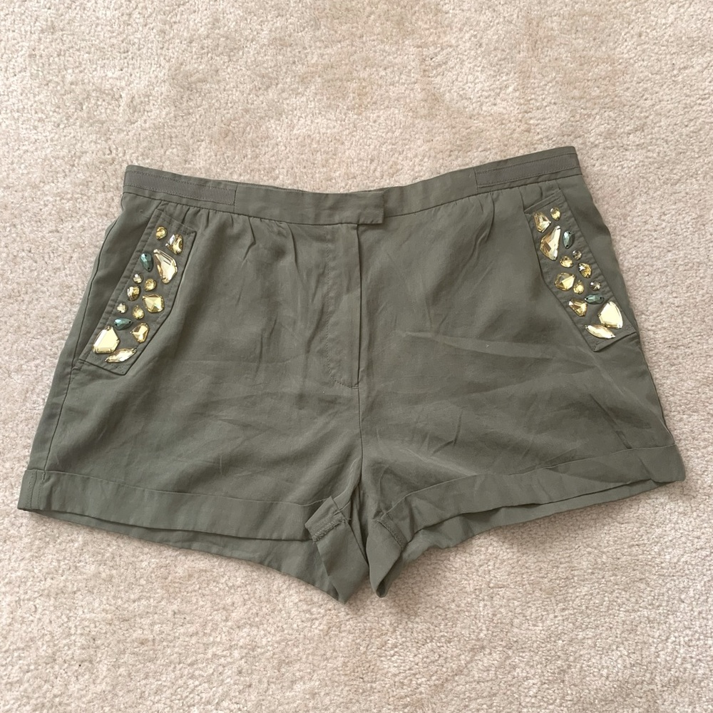 H&M Olive Green Jeweled Shorts Size 14 Excellent Used Condition